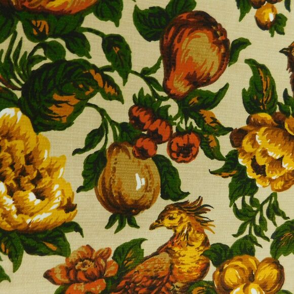 Vintage 60s Golding Upholstery Fabric BOWER 4 1/3 yards Pheasant Floral Gold NEW - Picture 8 of 12
